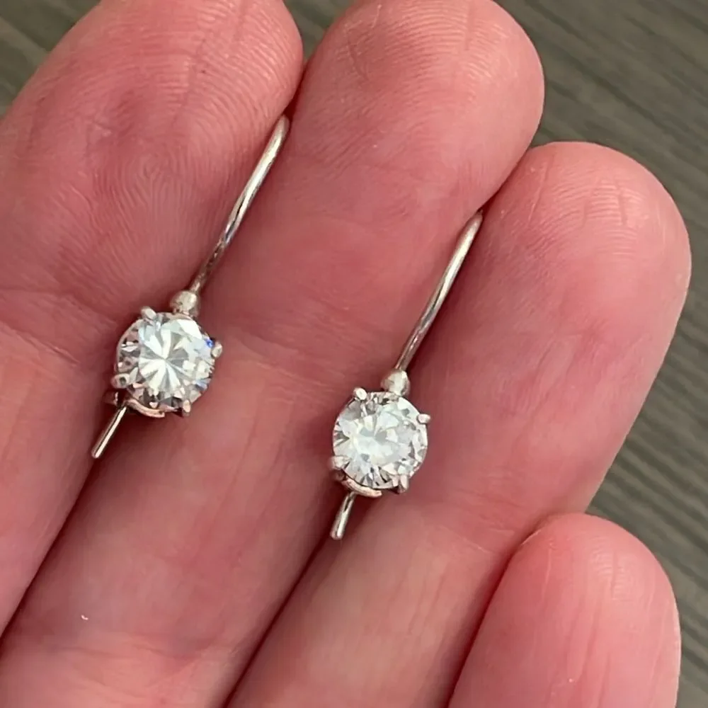 Vintage Sterling Silver Wire CZ Earrings